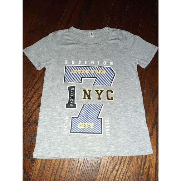 New Boy's 110 (4T) Grey Blue New York Short Sleeve Crew Neck Tee T-Shirt Top - Picture 1 of 4